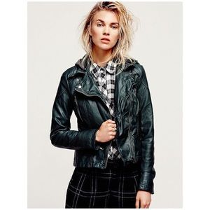 Free People Vegan Leather Green Jacket